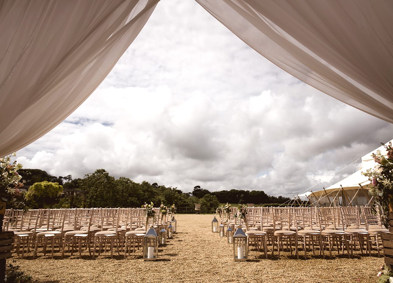 Ceremony seating under the Dorset skies