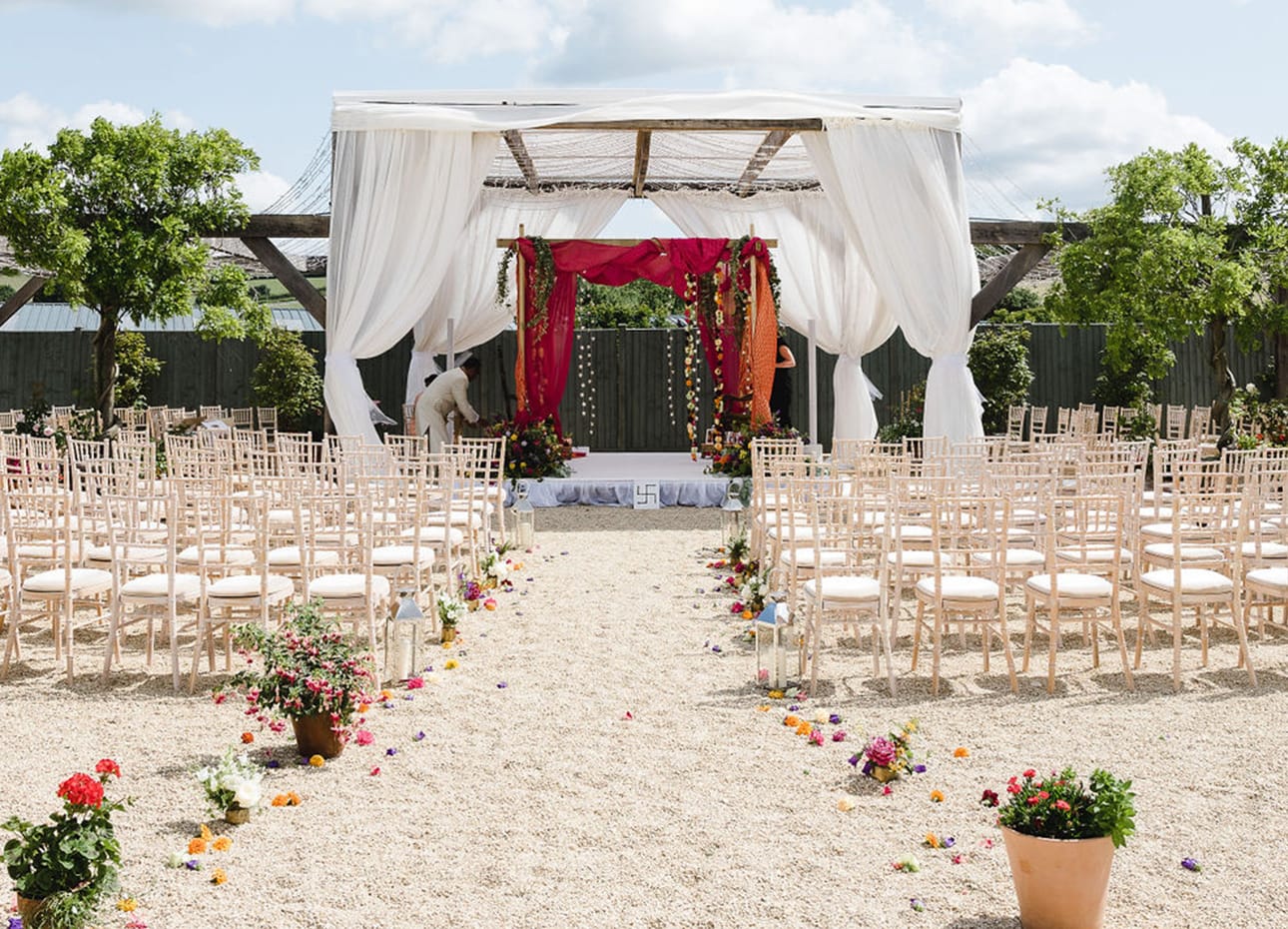 Outdoor ceremony pergola at Axnoller Farm